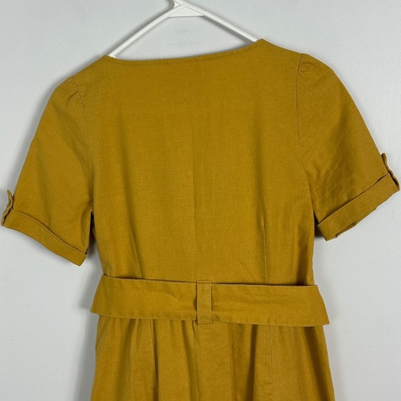Sezane Linen Marianna Dress Curry Golden Yellow Belted Womens Sz 36 French US 34 - Picture 8 of 16